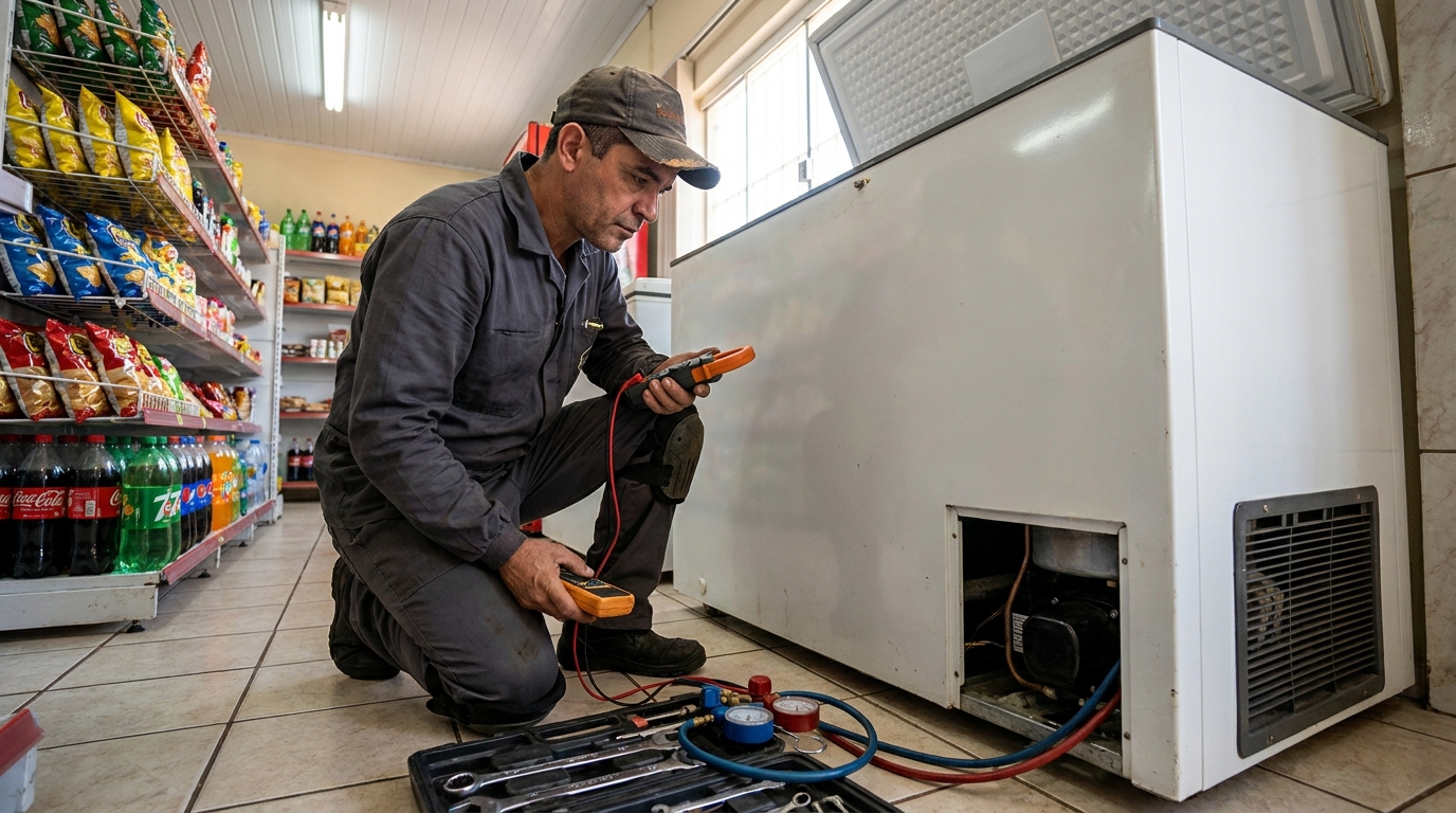 Reparo da placa eletrônica de um freezer em atendimento em Fortaleza‑CE