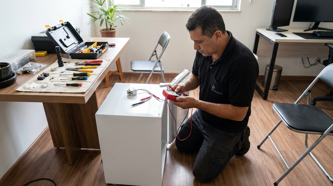 Manutenção da placa eletrônica de um frigobar em Fortaleza‑CE